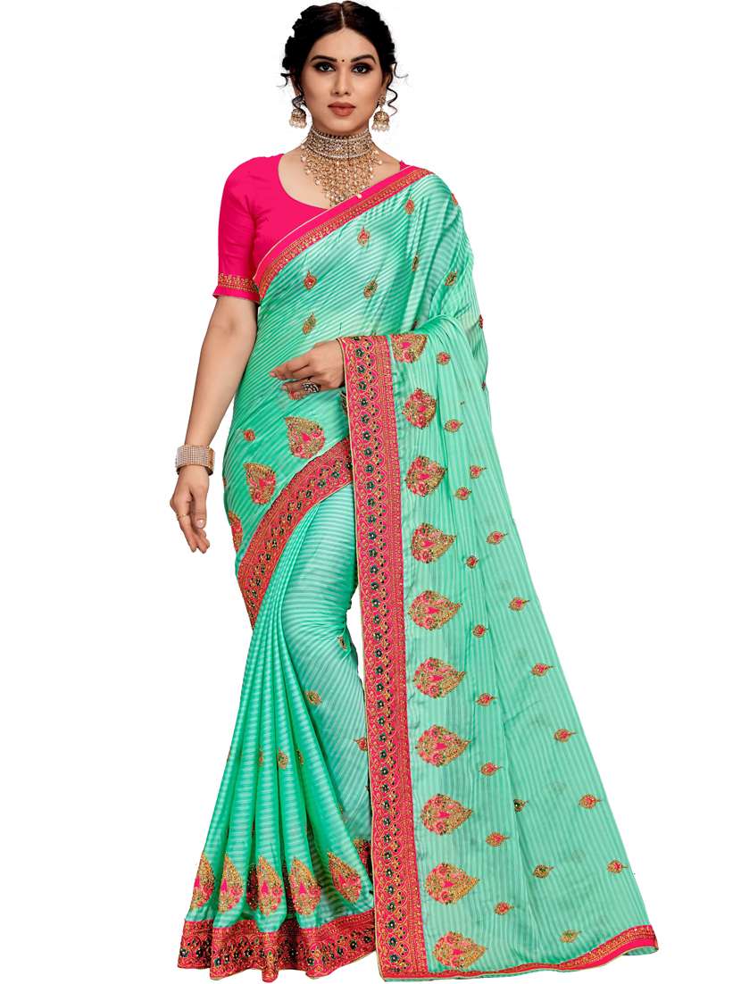 women sea green embroidered saree with blouse - 21317874 -  Zoom Image - 0