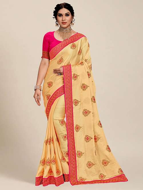 women cream embroidered saree with blouse - 21317915 -  Standard Image - 0