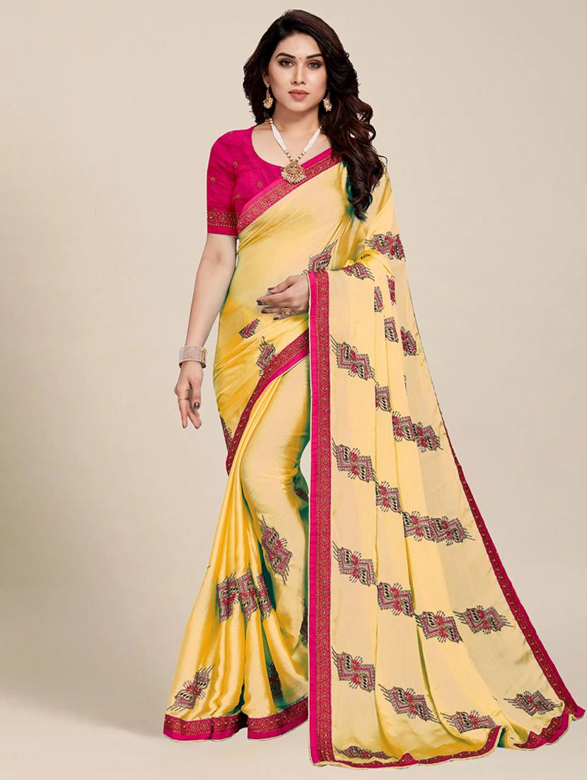 women cream embroidered saree with blouse - 21317925 -  Zoom Image - 0