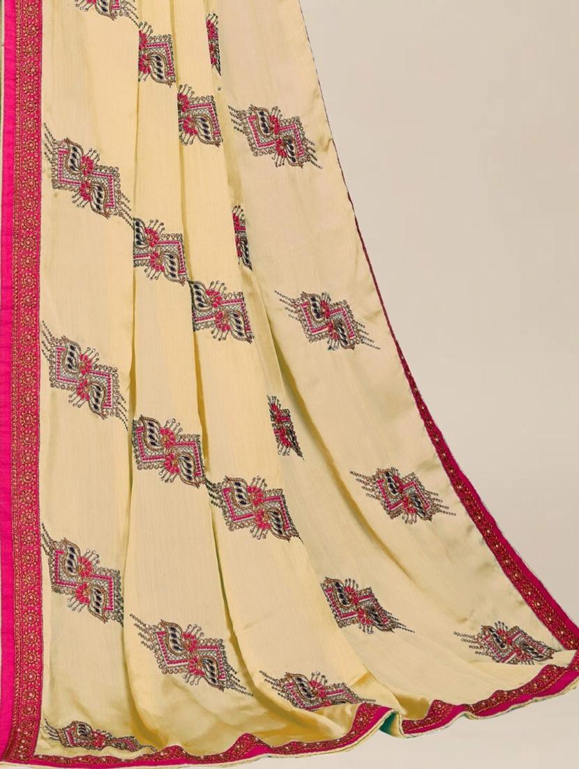 women cream embroidered saree with blouse - 21317925 - Standard Image - 3