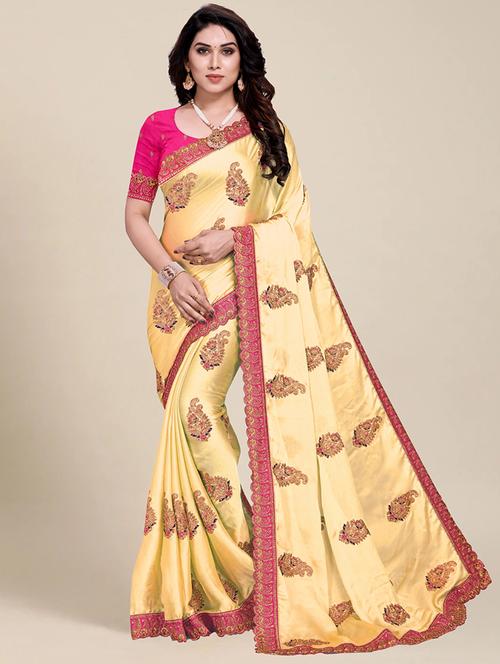 women yellow embroidered saree with blouse - 21318002 -  Standard Image - 0