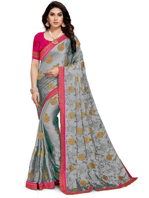 women grey embroidered saree with blouse - 21318020 -  Standard Image - 0