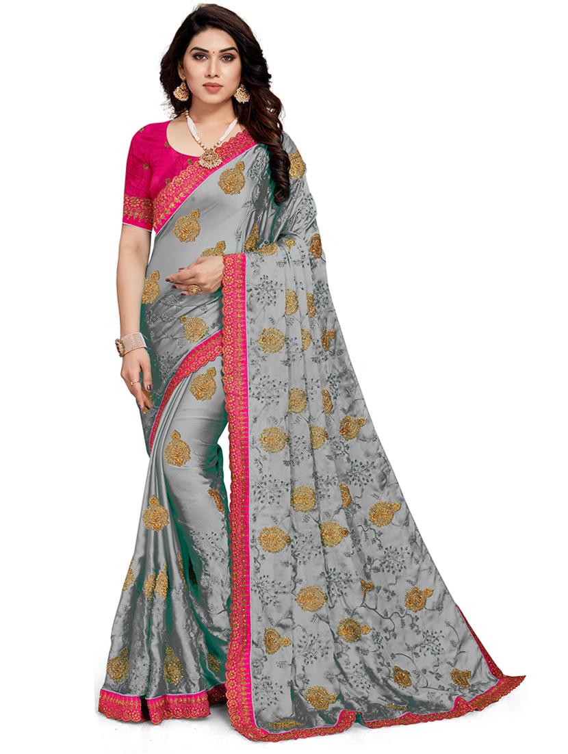 women grey embroidered saree with blouse - 21318020 -  Zoom Image - 0