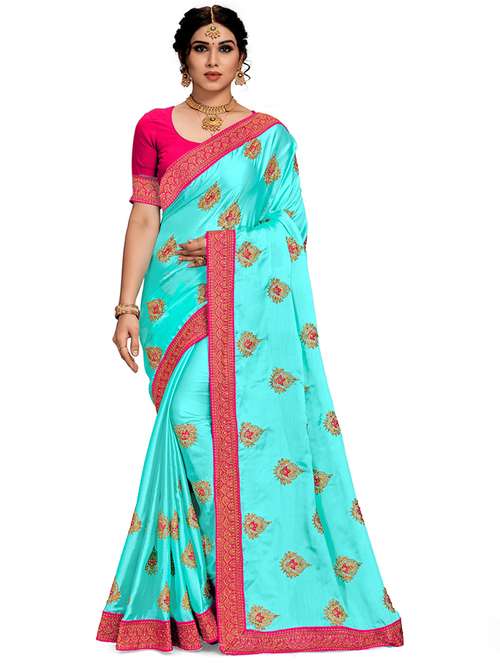women light blue embroidered saree with blouse - 21318083 -  Standard Image - 0