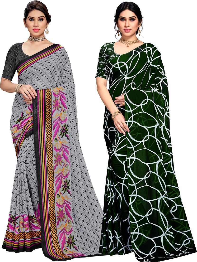 pack of 2 printed georgette saree with blouse - 21318106 -  Zoom Image - 0