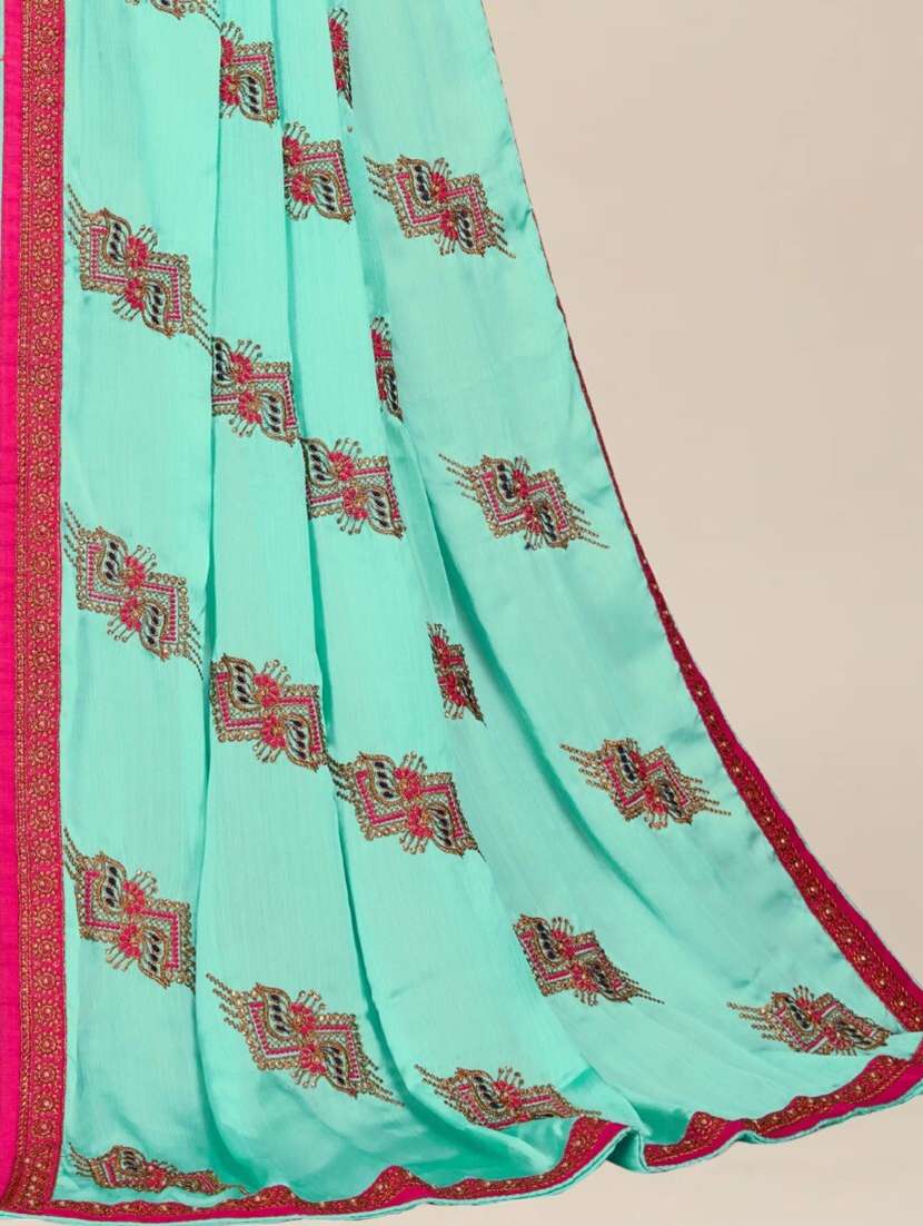 women sea green embroidered saree with blouse - 21318109 -  Standard Image - 3