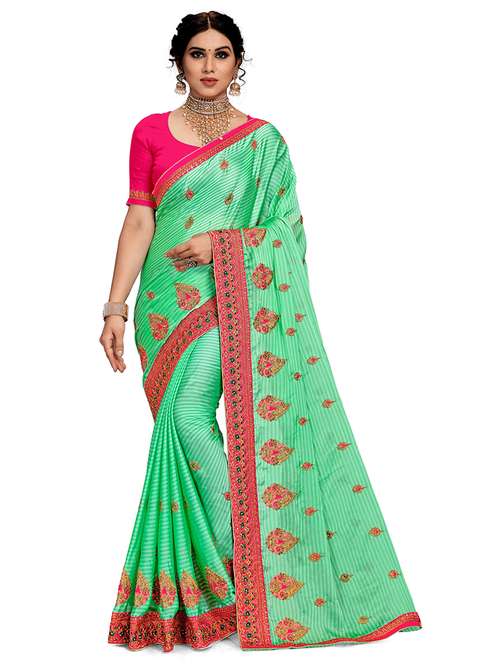 women sea green embroidered saree with blouse - 21318141 -  Standard Image - 0