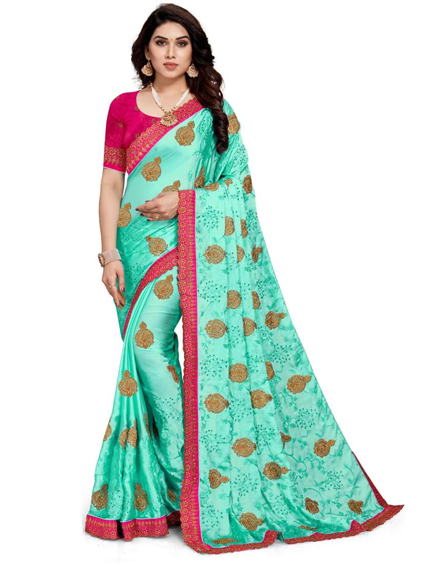 women solid with work saree with blouse