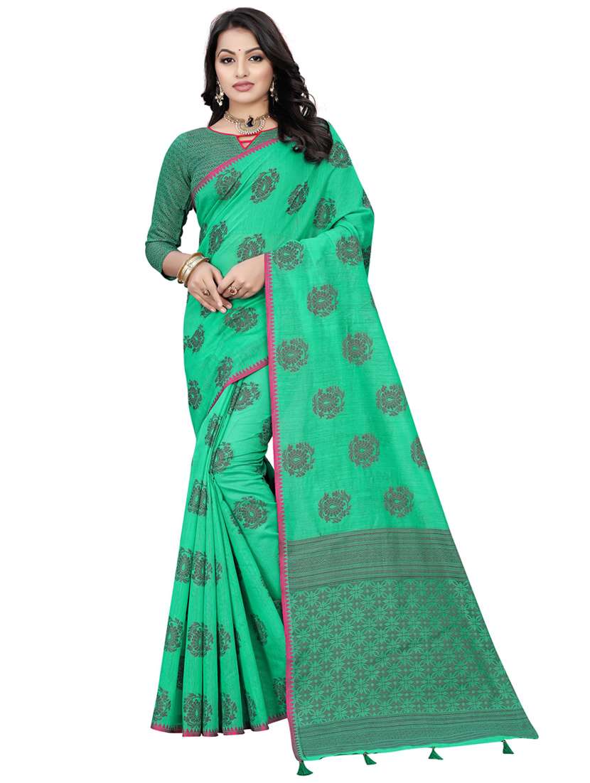 women green chanderi saree with blouse