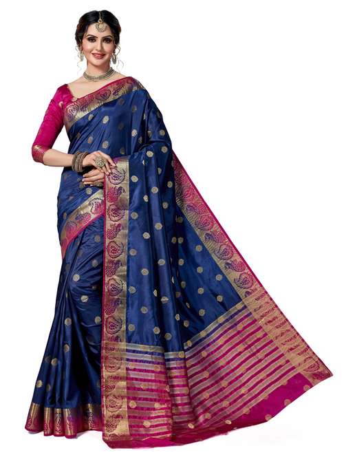 women navy blue kanjivaram saree with blouse - 21318290 -  Standard Image - 0
