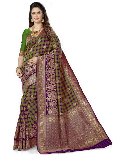 women purple kanjivaram saree with blouse - 21318307 -  Standard Image - 0