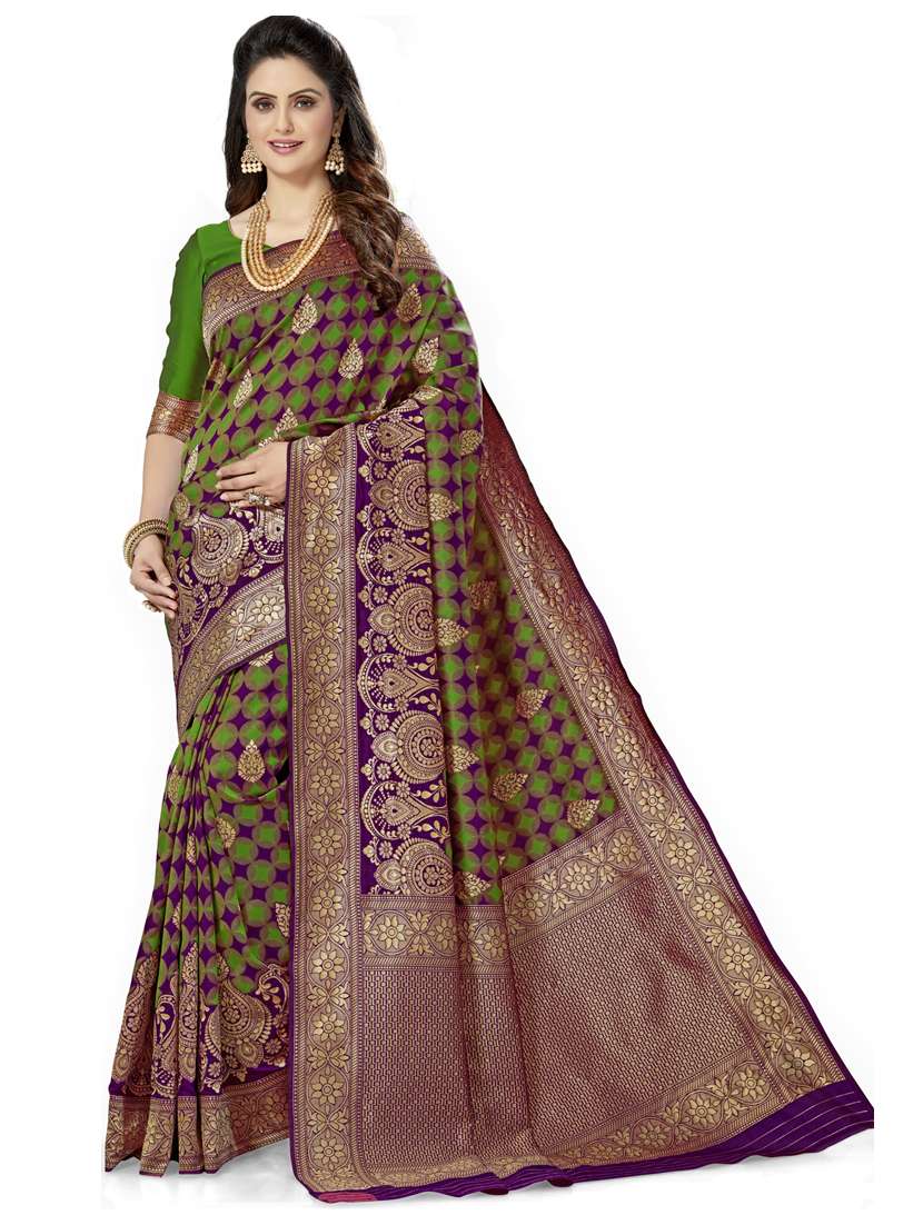 women purple kanjivaram saree with blouse