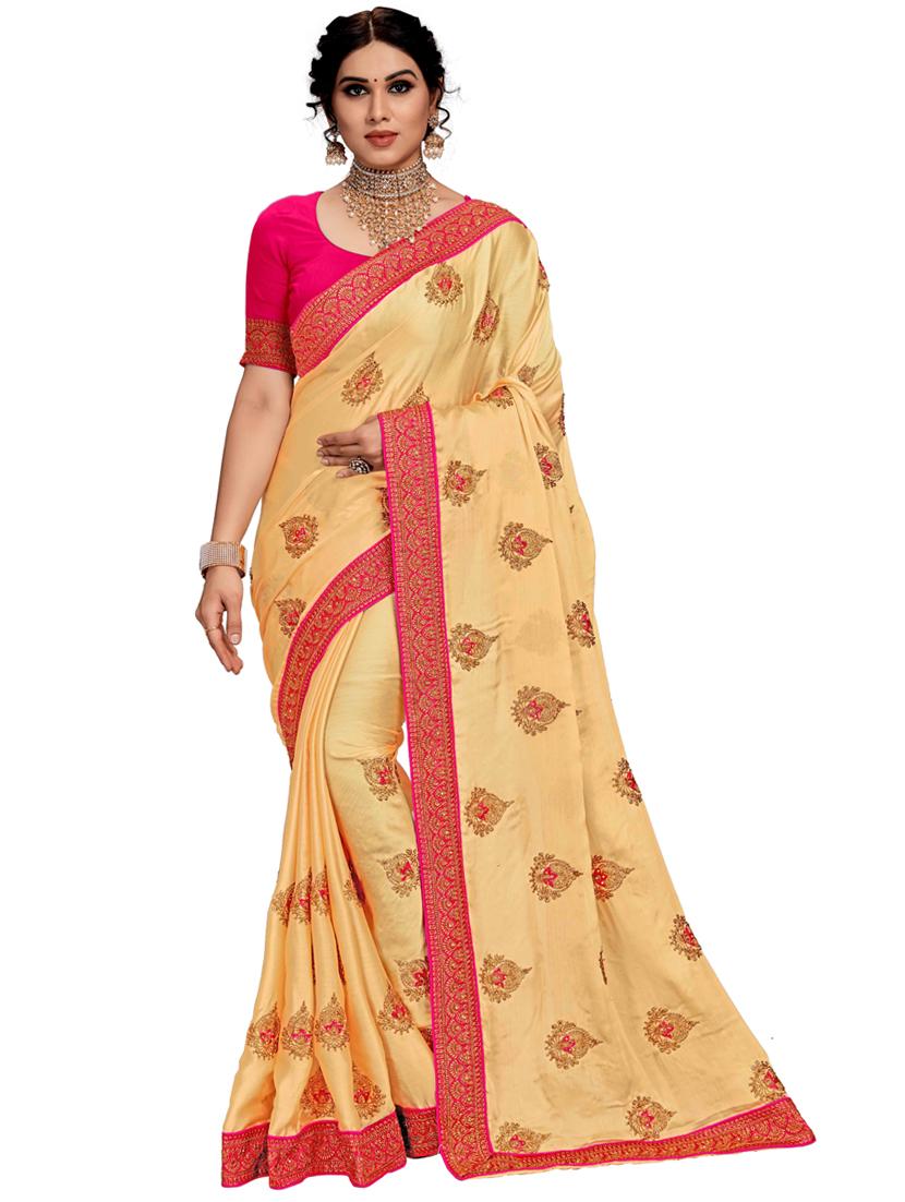 women orange printed saree with blouse - 21318355 - Zoom Image - 0
