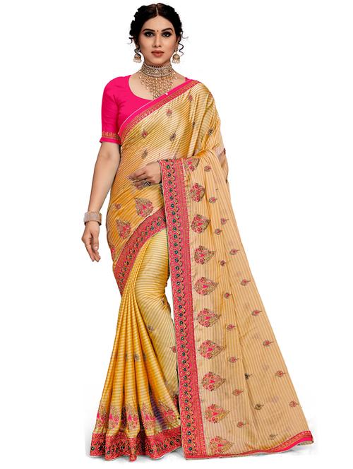 women yellow printed saree with blouse - 21318383 -  Standard Image - 0