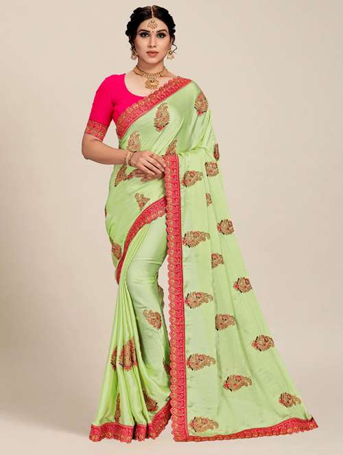 women solid with work embroidered saree with blouse - 21318434 -  Standard Image - 0