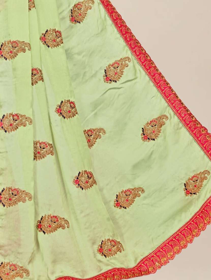 women solid with work embroidered saree with blouse - 21318434 -  Standard Image - 3