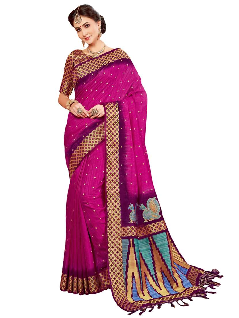 women pink kanjivaram saree with blouse - 21318449 -  Zoom Image - 0