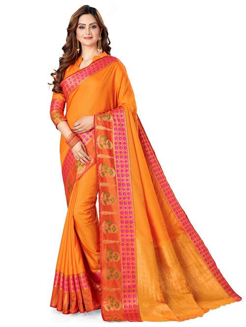 women orange banarasi saree with blouse - 21318457 -  Standard Image - 0