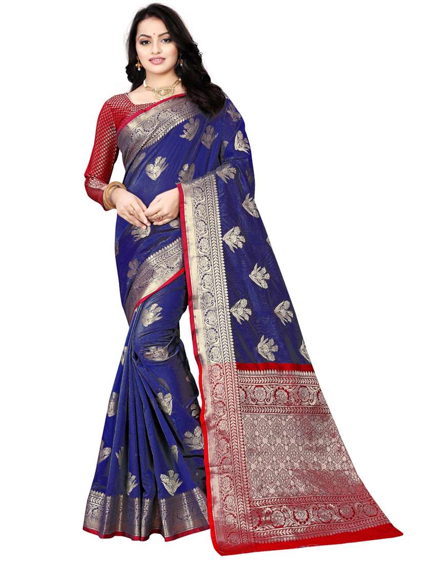 women blue banarasi saree with blouse