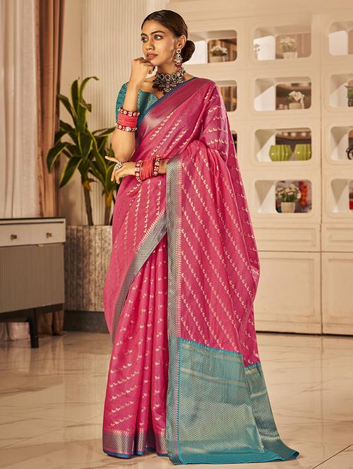 women pink banarasi saree with blouse - 21318484 -  Standard Image - 0