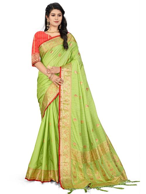 women green banarasi saree with blouse - 21318592 -  Standard Image - 0