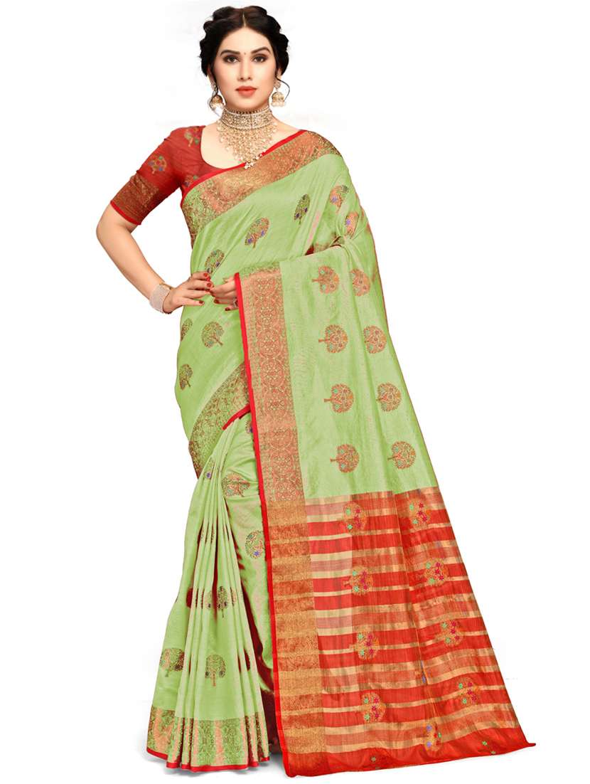 women green konrad saree with blouse