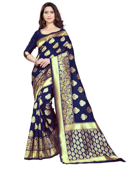 women dark blue banarasi saree with blouse - 21318622 -  Standard Image - 0
