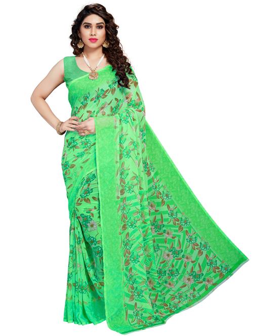women green printed saree with blouse - 21318660 -  Standard Image - 0