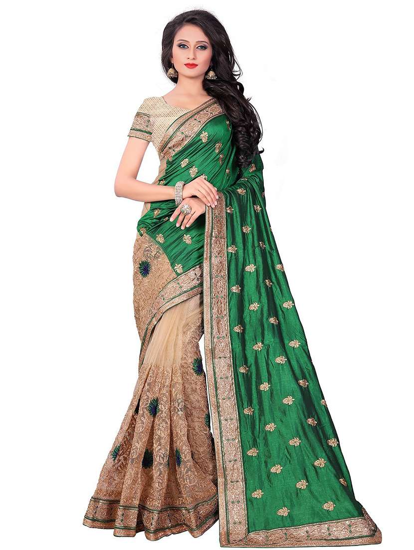women embroidered half & half saree with blouse