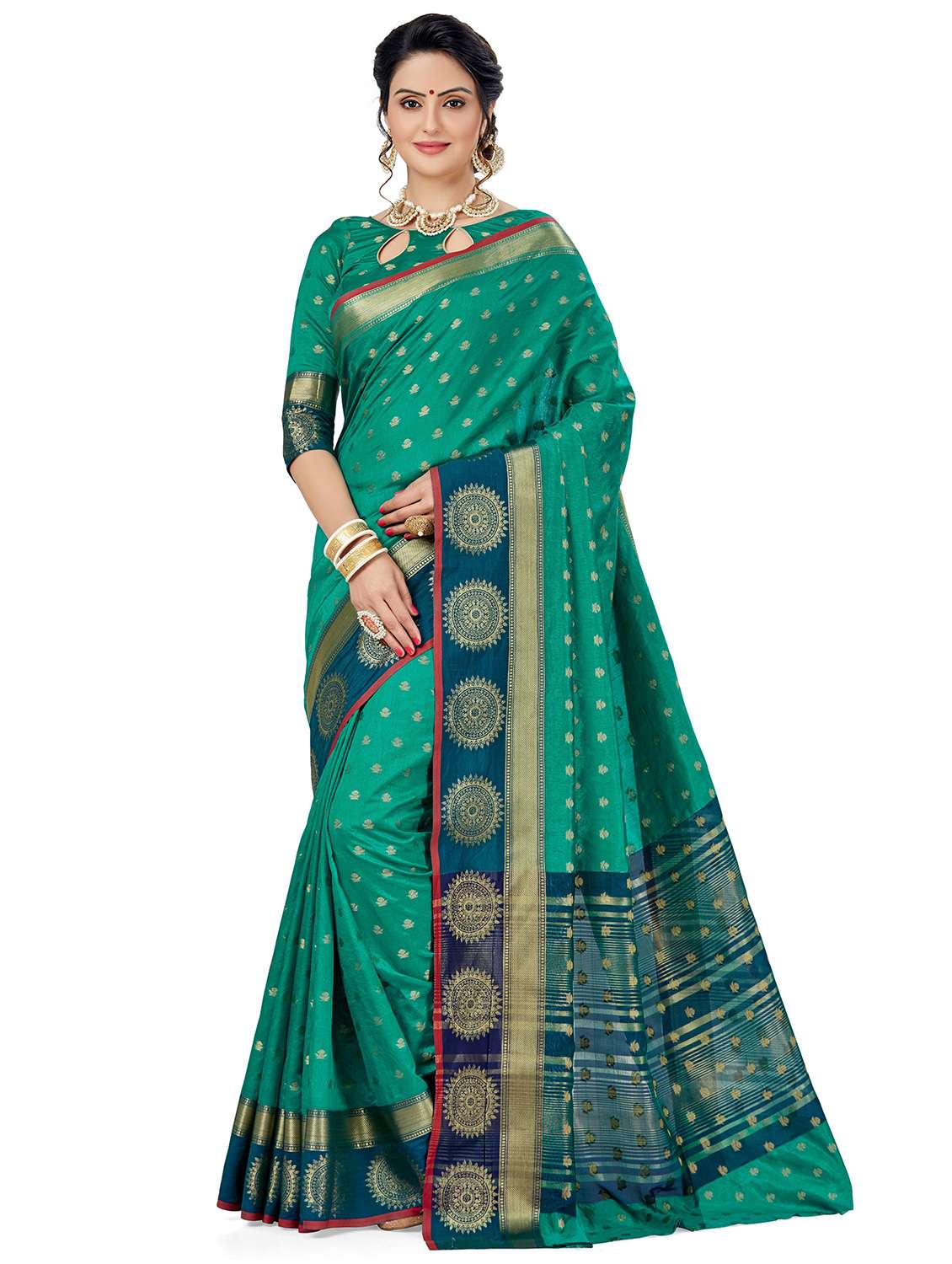 women self design zari work saree with blouse