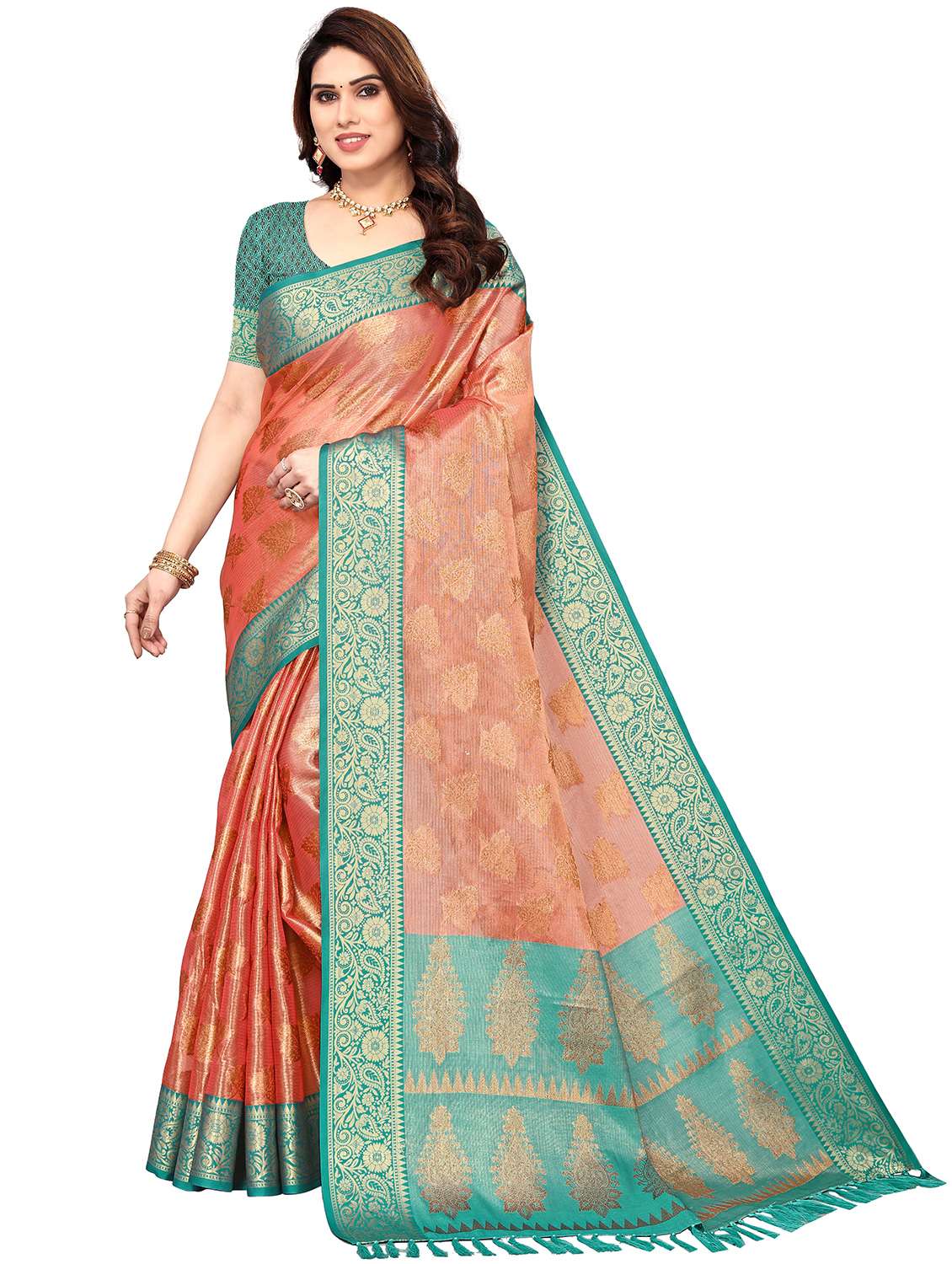 women self design zari work saree with blouse