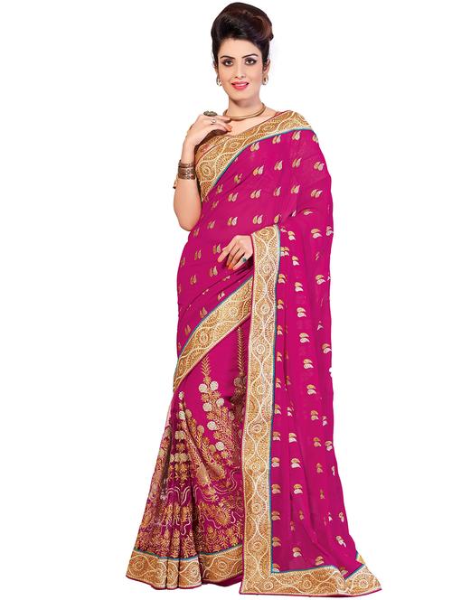women pink embroidered saree with blouse - 21318883 -  Standard Image - 0