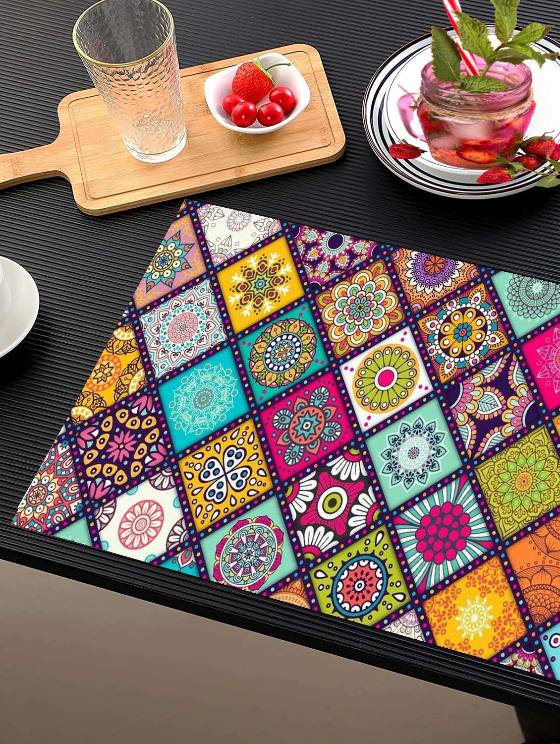 rectangular pack of 6 table placemat (multicolor, pvc)