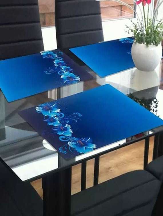 rectangular pack of 6 table placemat (blue , pvc)
