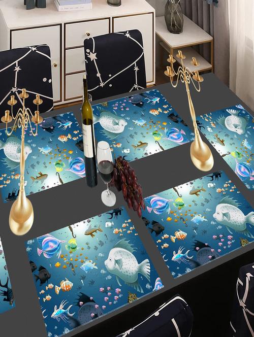 rectangular pack of 6 table placemat (blue, pvc) - 21319067 - Standard Image - 0