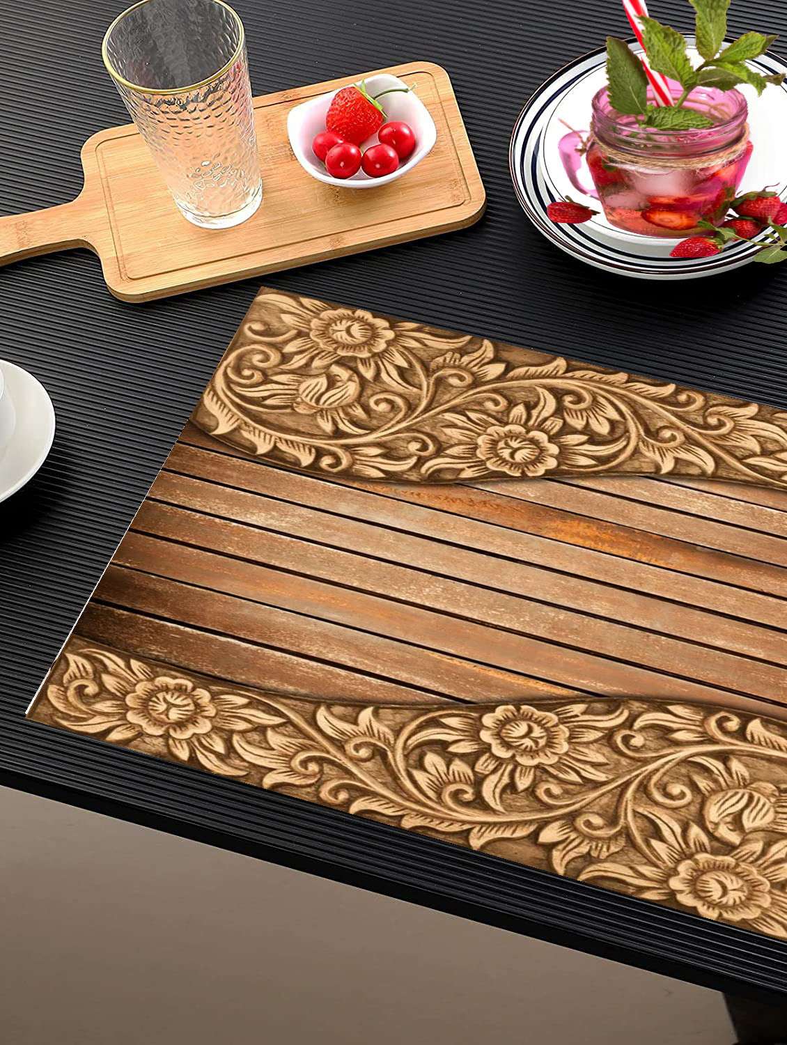 rectangular pack of 6 table placemat (brown , pvc)