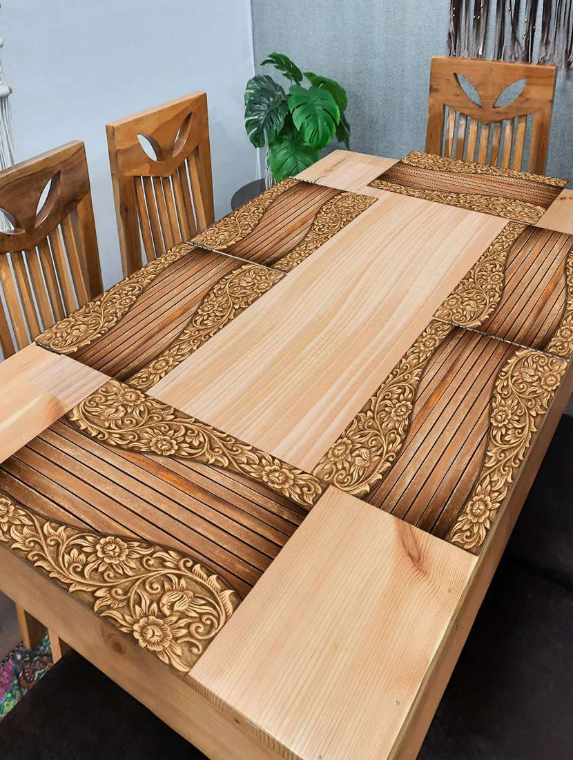 rectangular pack of 6 table placemat (beige, brown, pvc)