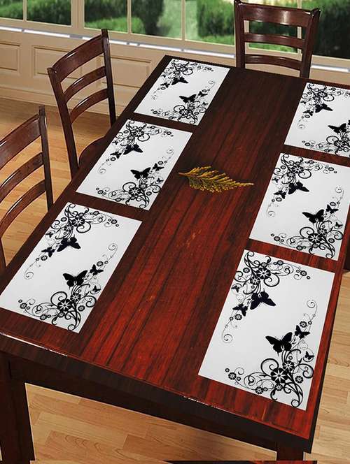 Rectangular Pack Of 6 Table Placemat (Black, White, Pvc)