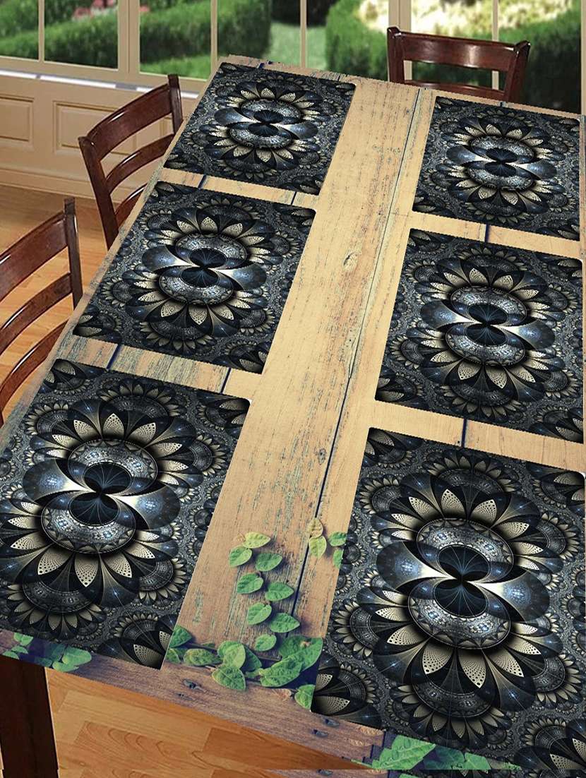 rectangular pack of 6 table placemat (black, pvc)