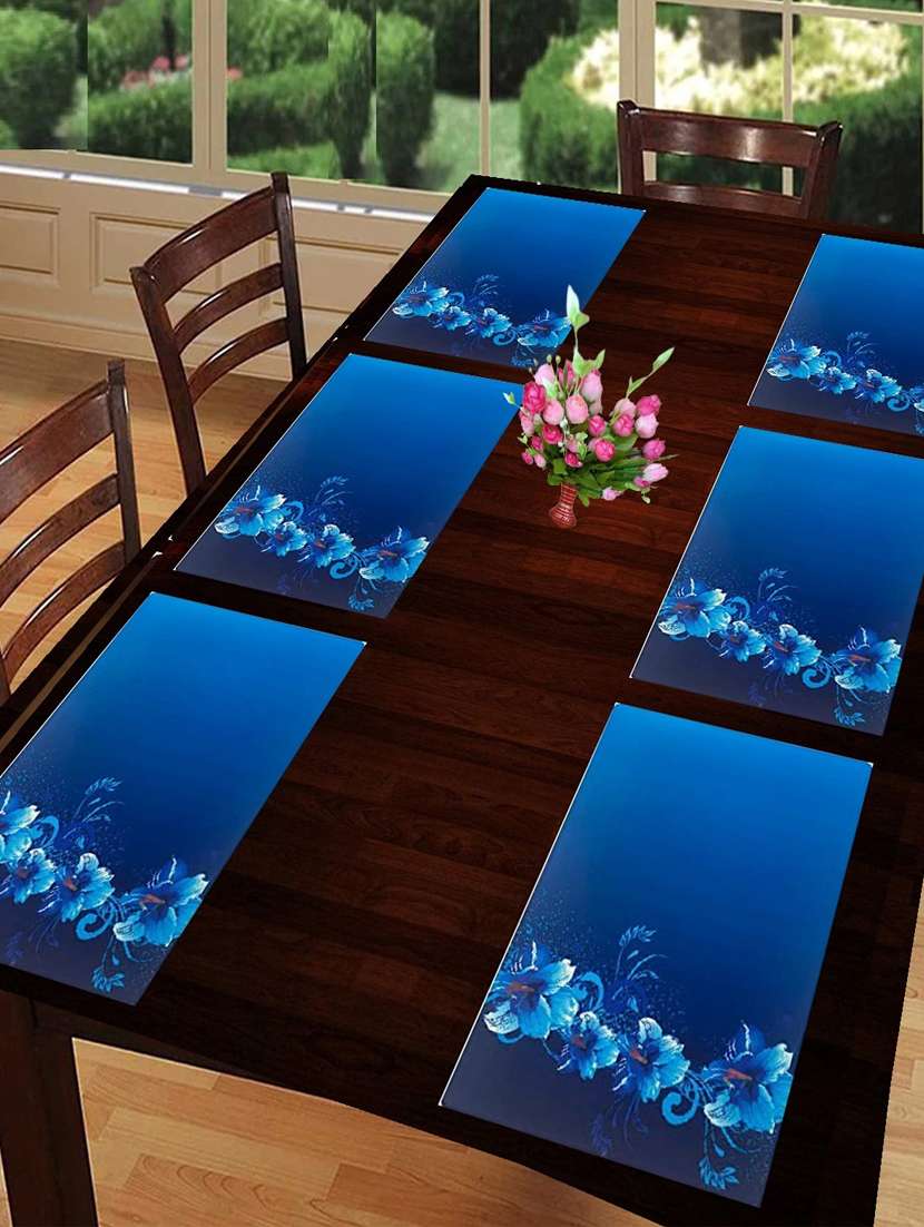 rectangular pack of 6 table placemat (blue, pvc)