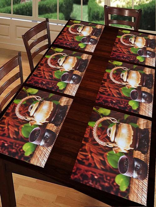 rectangular pack of 6 table placemat (gold, black, pvc) - 21319112 - Standard Image - 0