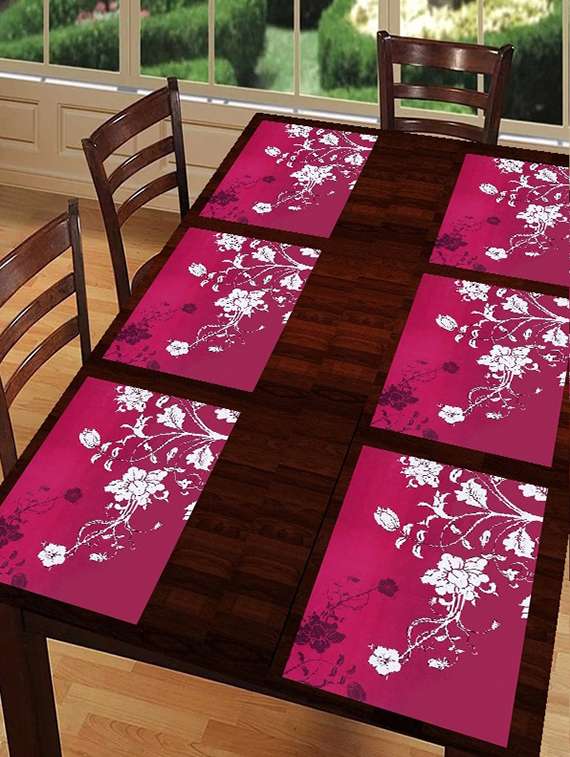 rectangular pack of 6 table placemat (pink, pvc)
