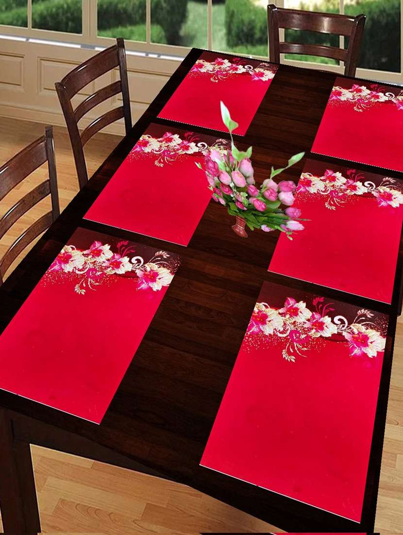 rectangular pack of 6 table placemat (red, pvc)