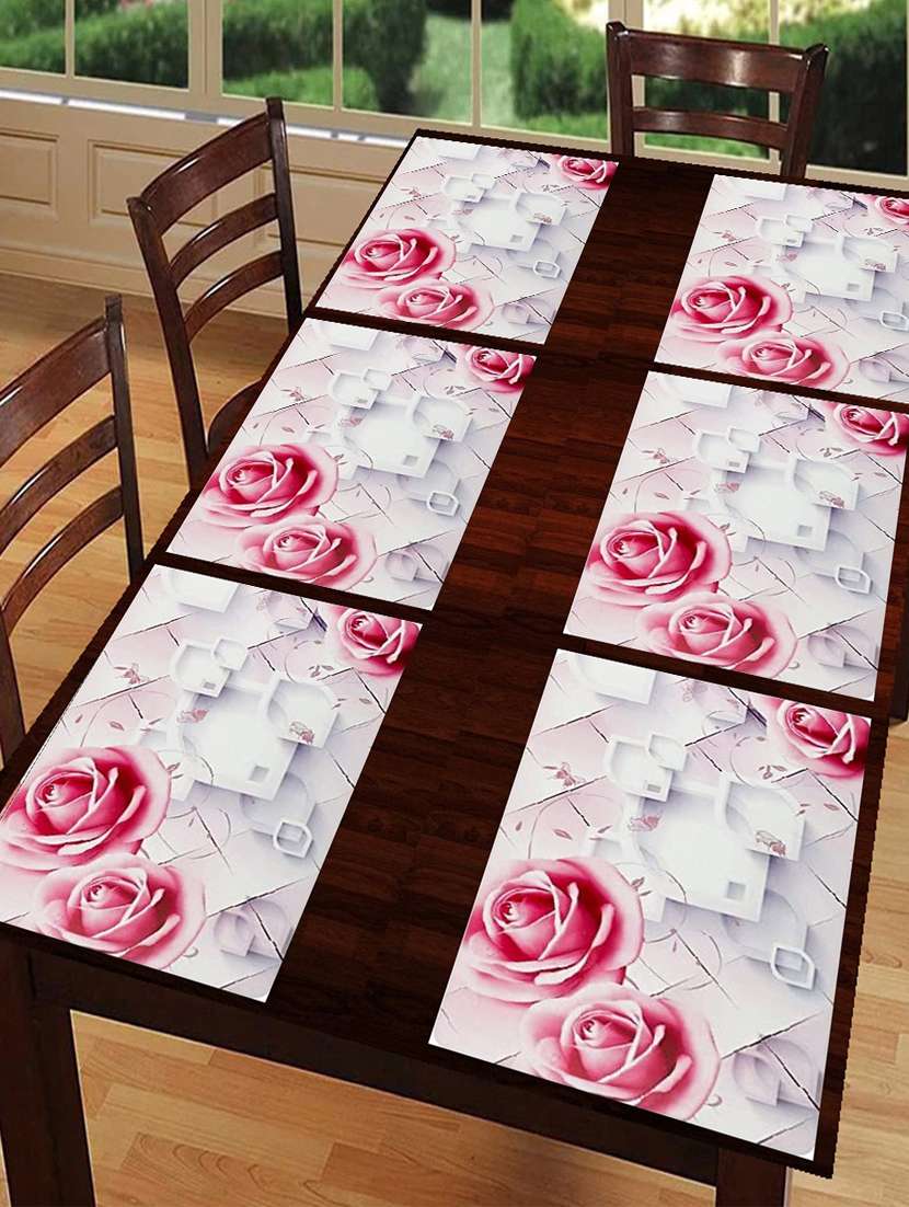 rectangular pack of 6 table placemat (pink, white, pvc)