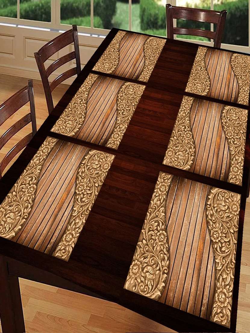 rectangular pack of 6 table placemat (beige, pvc)