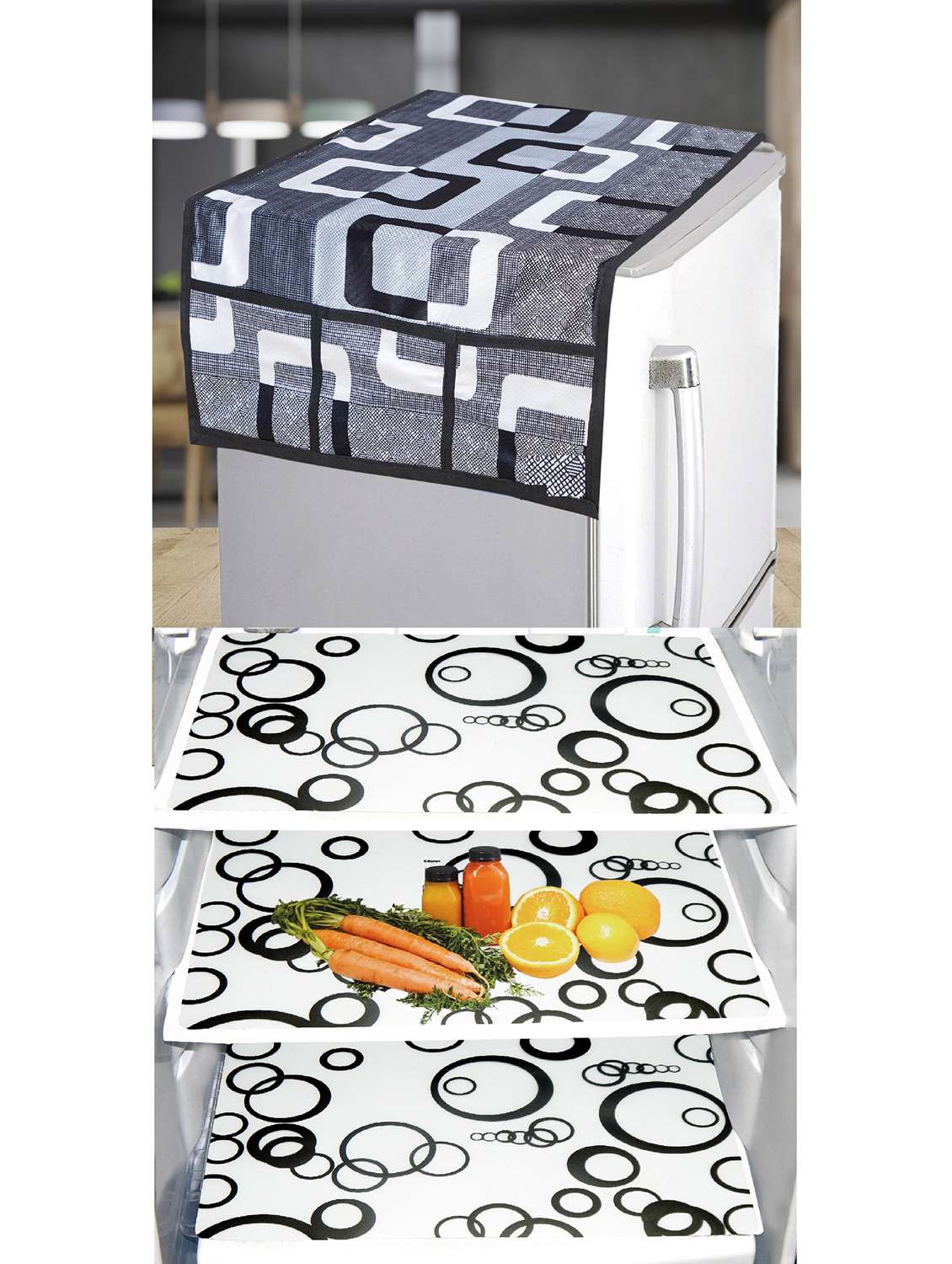 set of printed fridge mats with top cover