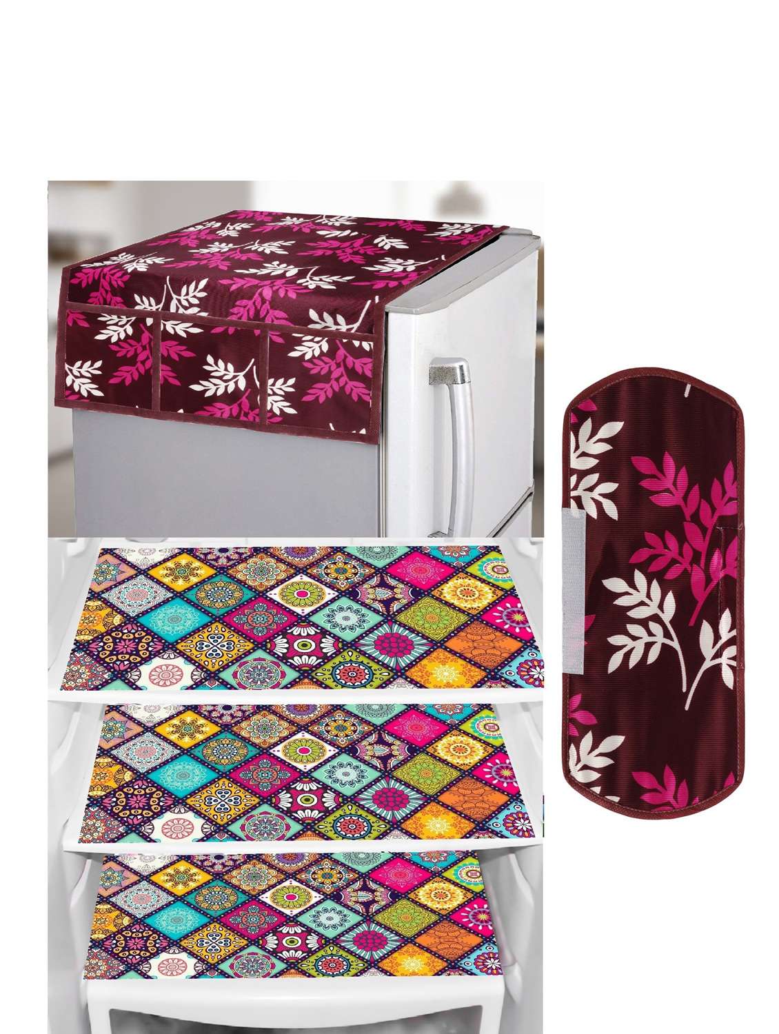 set of printed fridge mats with top cover