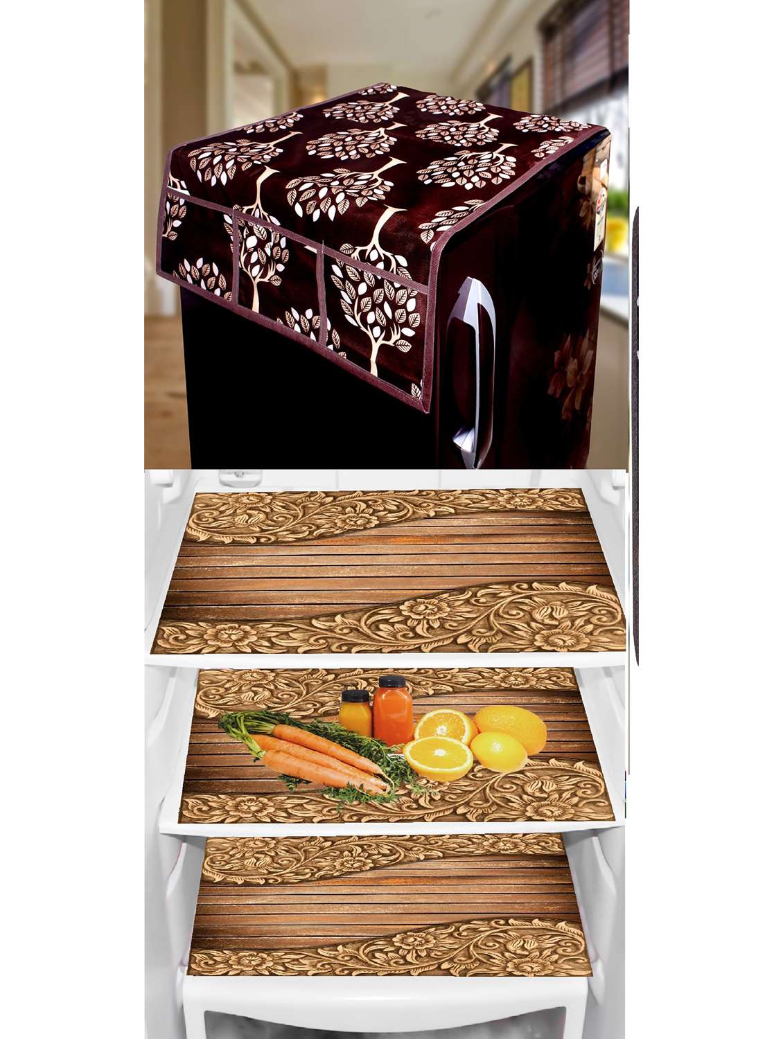 set of printed fridge mats with top cover