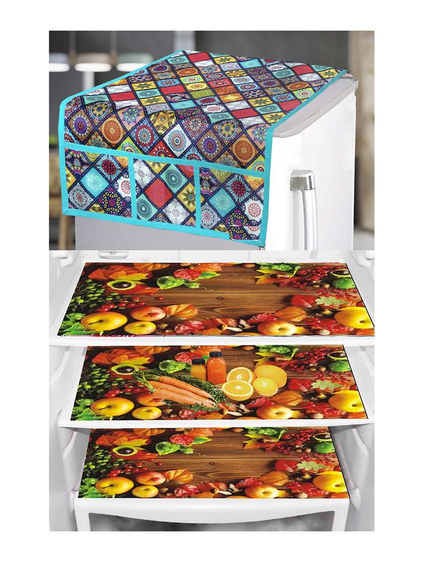 set of printed fridge mats with cover