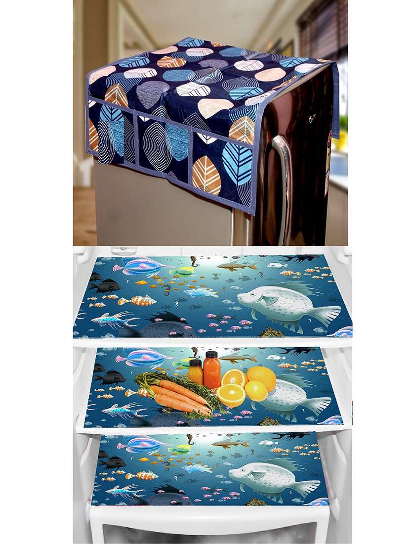 set of printed fridge mats with cover